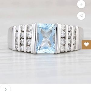 1.65ctw Aquamarine Diamond Ring 14k White Gold March Birthstone